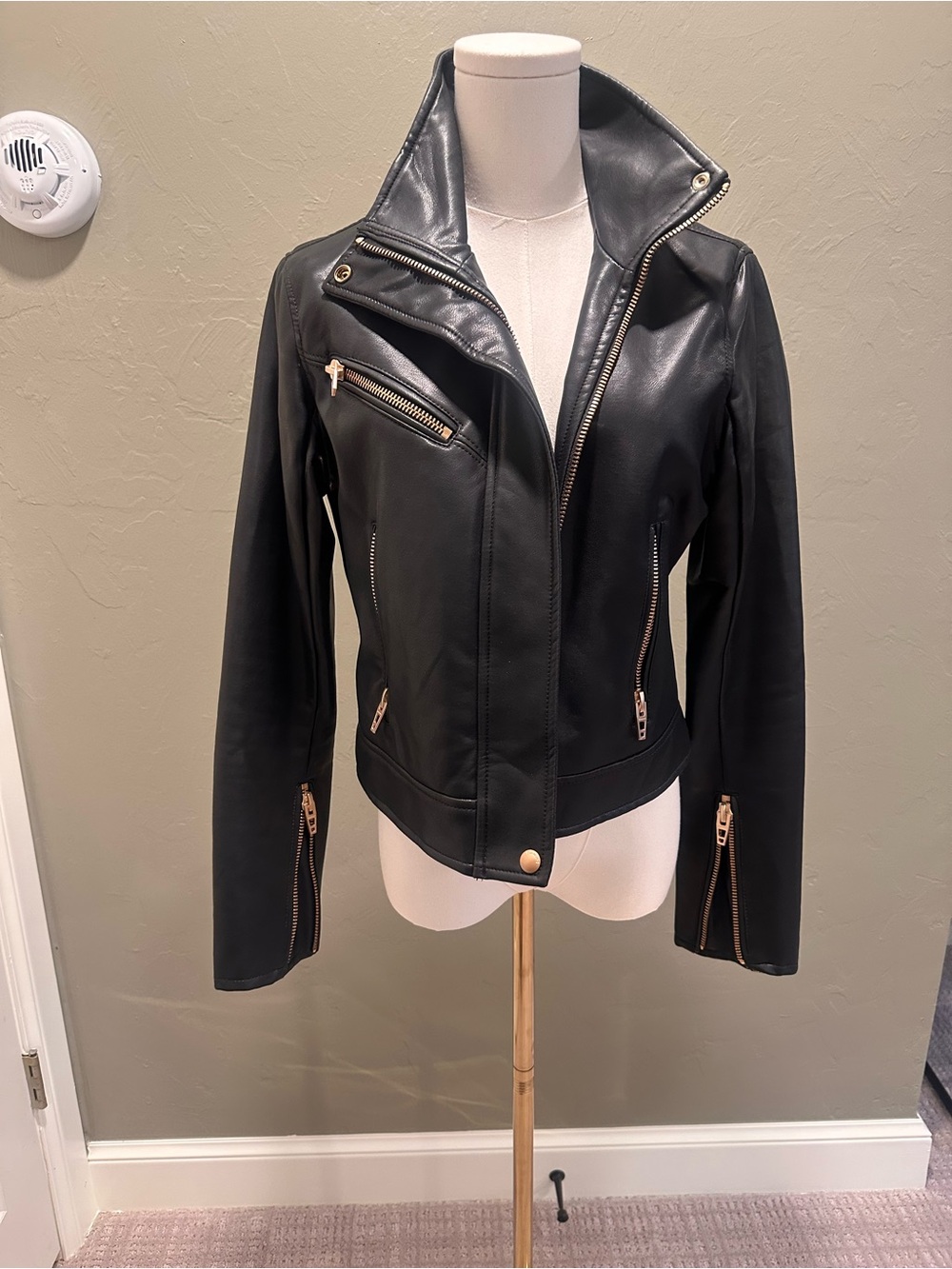 Women's Black Vegan Leather Moto Jacket - Sleek Zip Detail